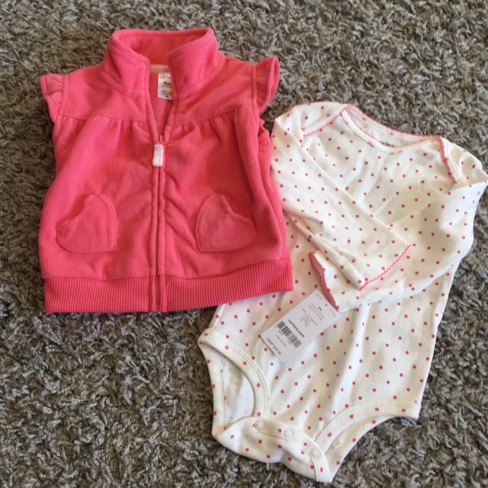 Carter’s Pink Fleece Vest with long sleeve onesie